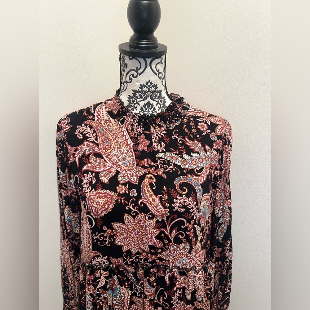 Anthropologie Black and Pink Paisley Long Sleeve Dress - Picture 3 of 7